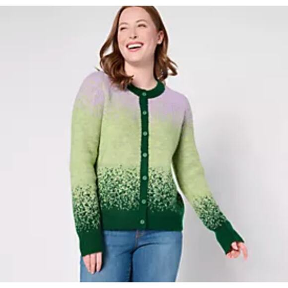 LOGO by Lori Goldstein QVC Brushed Ombre Button Front Cardigan Sz M Maximalist - Picture 1 of 8